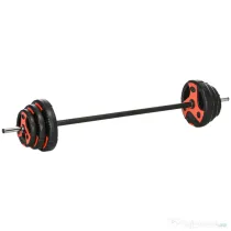 SPORTNOW Set Haltere și Greutăți 20kg, Mâner Antiderapant, PU, Ø17x140 cm, Negru și Roșu | Aosom Romania