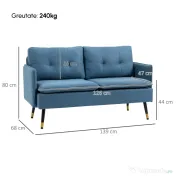 HOMCOM Canapele cu 2 locuri pentru camera de zi din tesatura cu buton cu perne, albastru inchis 