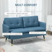 HOMCOM Canapele cu 2 locuri pentru camera de zi din tesatura cu buton cu perne, albastru inchis 