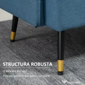 HOMCOM Canapele cu 2 locuri pentru camera de zi din tesatura cu buton cu perne, albastru inchis 