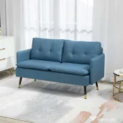 HOMCOM Canapele cu 2 locuri pentru camera de zi din tesatura cu buton cu perne, albastru inchis 