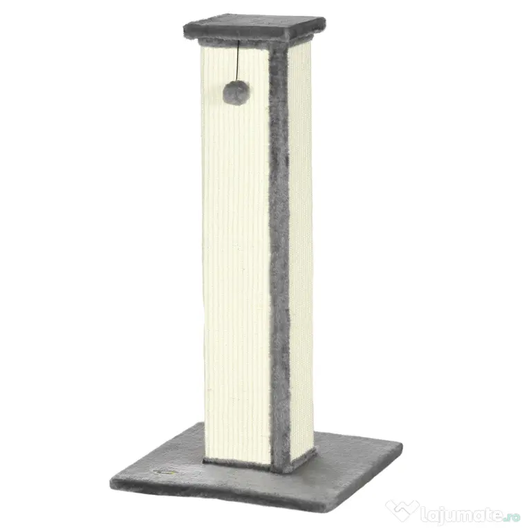 PawHut Stâlp de zgâriat pentru Pisici cu Minge Suspendată și Înveliș din Pluș, 41x41x81 cm, Gri | Aosom Romania