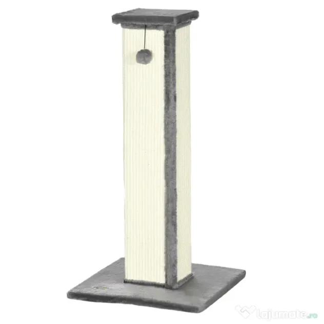 PawHut Stâlp de zgâriat pentru Pisici cu Minge Suspendată și Înveliș din Pluș, 41x41x81 cm, Gri | Aosom Romania