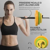 HOMCOM Set Halteră și Discuri 20 kg cu 6 Greutăți, Multicolor