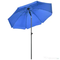 Outsunny Umbrelă de Soare pentru Plajă cu Tetieră care se Înclină la 45° și Design în 2 Secțiuni, Ø180x209 cm, Albastru | Aosom Romania