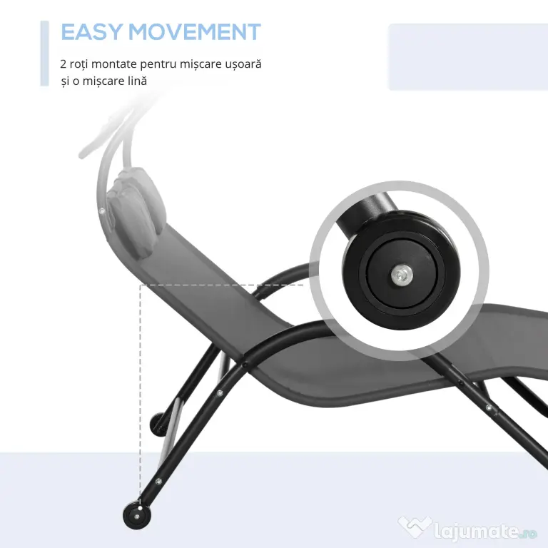 Outsunny Sezlong de exterior pentru gradina cu acoperis parasolar, gri inchis | AOSOM RO