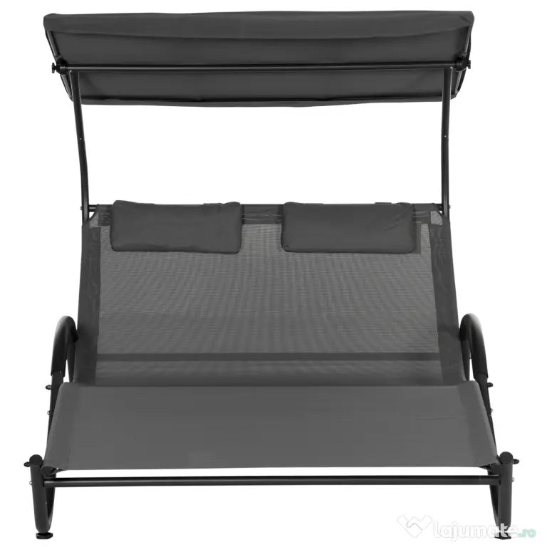 Outsunny Sezlong de exterior pentru gradina cu acoperis parasolar, gri inchis | AOSOM RO