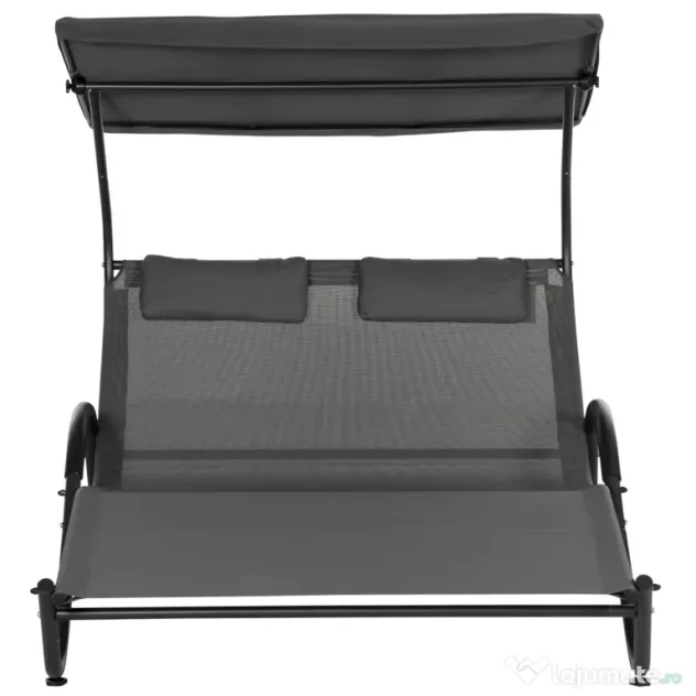 Outsunny Sezlong de exterior pentru gradina cu acoperis parasolar, gri inchis | AOSOM RO