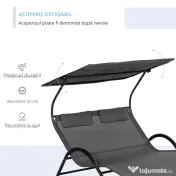 Outsunny Șezlong Dublu de Grădină pentru 2 Persoane, cu Acoperiș Parasolar și Roți, Pat de Exterior Reglabil pentru Curte, Terasă sau Piscină 