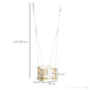 AIYAPLAY Leagăn pentru Copii din Lemn și Bumbac cu Frânghie Reglabilă, pentru Spații Interioare și Exterioare, 30x30x110-180 cm, Alb | Aosom Romania 
