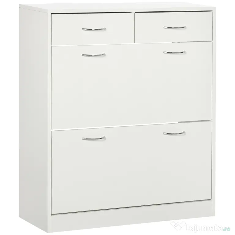 HOMCOM Etajeră pentru Pantofi, 12 Perechi, cu 2 Rafturi Interioare Reglabile și 2 Sertare, din Lemn, 80x30x91.5 cm, Alb | Aosom Romania