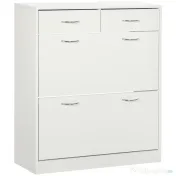 HOMCOM Etajeră pentru Pantofi, 12 Perechi, cu 2 Rafturi Interioare Reglabile și 2 Sertare, din Lemn, 80x30x91.5 cm, Alb | Aosom Romania 