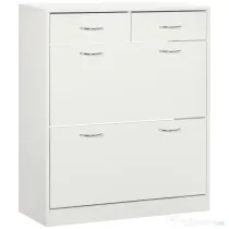 HOMCOM Etajeră pentru Pantofi, 12 Perechi, cu 2 Rafturi Interioare Reglabile și 2 Sertare, din Lemn, 80x30x91.5 cm, Alb | Aosom Romania