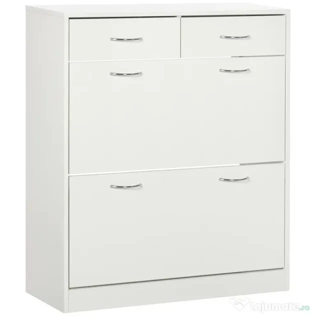 HOMCOM Etajeră pentru Pantofi, 12 Perechi, cu 2 Rafturi Interioare Reglabile și 2 Sertare, din Lemn, 80x30x91.5 cm, Alb | Aosom Romania