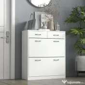 HOMCOM Etajeră pentru Pantofi, 12 Perechi, cu 2 Rafturi Interioare Reglabile și 2 Sertare, din Lemn, 80x30x91.5 cm, Alb | Aosom Romania 