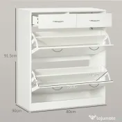 HOMCOM Etajeră pentru Pantofi, 12 Perechi, cu 2 Rafturi Interioare Reglabile și 2 Sertare, din Lemn, 80x30x91.5 cm, Alb | Aosom Romania 