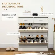 HOMCOM Etajeră pentru Pantofi, 12 Perechi, cu 2 Rafturi Interioare Reglabile și 2 Sertare, din Lemn, 80x30x91.5 cm, Alb | Aosom Romania 