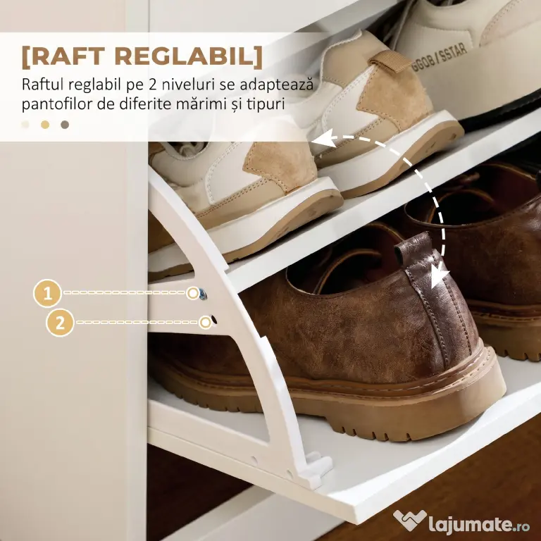 HOMCOM Etajeră pentru Pantofi, 12 Perechi, cu 2 Rafturi Interioare Reglabile și 2 Sertare, din Lemn, 80x30x91.5 cm, Alb | Aosom Romania