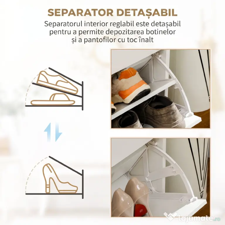 HOMCOM Etajeră pentru Pantofi, 12 Perechi, cu 2 Rafturi Interioare Reglabile și 2 Sertare, din Lemn, 80x30x91.5 cm, Alb | Aosom Romania