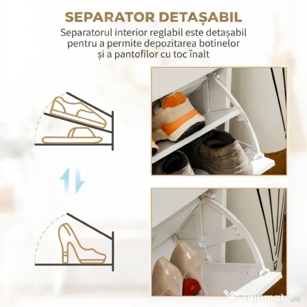 HOMCOM Etajeră pentru Pantofi, 12 Perechi, cu 2 Rafturi Interioare Reglabile și 2 Sertare, din Lemn, 80x30x91.5 cm, Alb | Aosom Romania