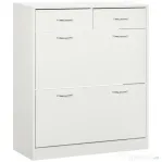 HOMCOM Etajeră pentru Pantofi, 12 Perechi, cu 2 Rafturi Interioare Reglabile și 2 Sertare, din Lemn, 80x30x91,5 cm, Alb