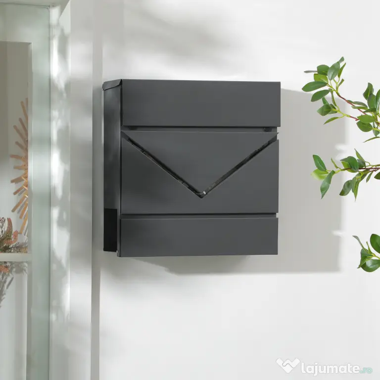 HOMCOM Cutie Postala din Otel Zincat cu Suport Ziare si 2 Chei de Securitate incluse, 37x10.5x37 cm, Gri | Aosom Romania