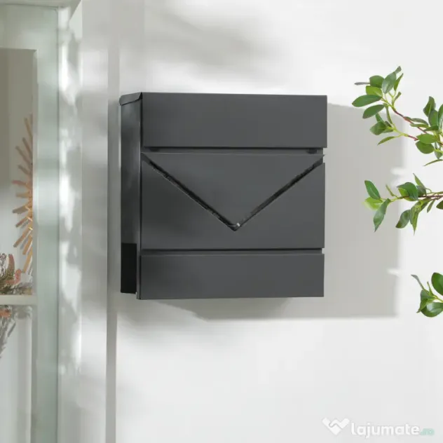 HOMCOM Cutie Postala din Otel Zincat cu Suport Ziare si 2 Chei de Securitate incluse, 37x10.5x37 cm, Gri | Aosom Romania
