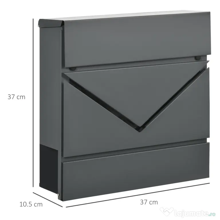 HOMCOM Cutie Postala din Otel Zincat cu Suport Ziare si 2 Chei de Securitate incluse, 37x10.5x37 cm, Gri | Aosom Romania