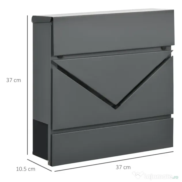 HOMCOM Cutie Postala din Otel Zincat cu Suport Ziare si 2 Chei de Securitate incluse, 37x10.5x37 cm, Gri | Aosom Romania