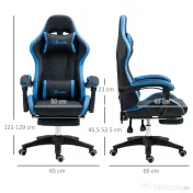 Scaun de gaming din piele ecologica PU si otel cu inaltime reglabila si spatar inclinabil, 65x65x121-129 cm, albastru si negru | Aosom Romania 