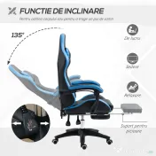 Scaun de gaming din piele ecologica PU si otel cu inaltime reglabila si spatar inclinabil, 65x65x121-129 cm, albastru si negru | Aosom Romania 