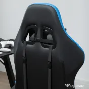 Scaun de gaming din piele ecologica PU si otel cu inaltime reglabila si spatar inclinabil, 65x65x121-129 cm, albastru si negru | Aosom Romania 