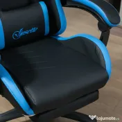 Scaun de gaming din piele ecologica PU si otel cu inaltime reglabila si spatar inclinabil, 65x65x121-129 cm, albastru si negru | Aosom Romania 