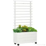 Outsunny Jardiniera inaltata verticala cu 4 roti si suport pentru plantele cataratoare, din  lemn de brad, 76x30x155cm, alb