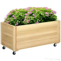 Outsunny Jardinieră de grădină cu orificiu de drenaj și roți, din lemn de brad, 89x48x47 cm