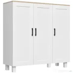 HOMCOM Bufet de Bucătărie din Lemn cu 3 Uși, Rafturi Reglabile, Stil Minimalist Nordic, 90 x 30 x 90 cm, Alb