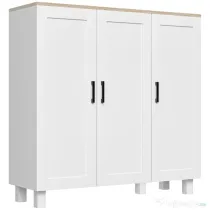 HOMCOM Bufet de Bucătărie din Lemn, Mobilier cu 3 Uși, Rafturi Reglabile, Stil Scandinav, pentru Living, Sufragerie, 90x30x90cm, Alb | Aosom Romania