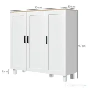 HOMCOM Bufet de Bucătărie din Lemn, Mobilier cu 3 Uși, Rafturi Reglabile, Stil Scandinav, pentru Living, Sufragerie, 90x30x90cm, Alb | Aosom Romania