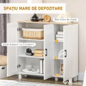 HOMCOM Bufet de Bucătărie din Lemn, Mobilier cu 3 Uși, Rafturi Reglabile, Stil Scandinav, pentru Living, Sufragerie, 90x30x90cm, Alb | Aosom Romania