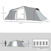 Outsunny Cort Camping 4-5 Persoane 2 Camere Familie Impermeabil Baldachin 590x245x193cm Gri | Aosom Romania 