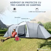 Outsunny Cort Camping 4-5 Persoane 2 Camere Familie Impermeabil Baldachin 590x245x193cm Gri | Aosom Romania 