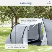 Outsunny Cort Camping 4-5 Persoane 2 Camere Familie Impermeabil Baldachin 590x245x193cm Gri | Aosom Romania 