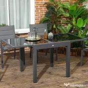 Outsunny Masă de Grădină Extensibilă cu Blat din Sticlă 80-160x80x75 cm Negru | Aosom Romania 