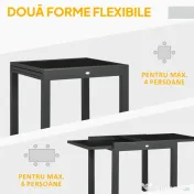 Outsunny Masă de Grădină Extensibilă cu Blat din Sticlă 80-160x80x75 cm Negru | Aosom Romania 