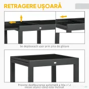 Outsunny Masă de Grădină Extensibilă cu Blat din Sticlă 80-160x80x75 cm Negru | Aosom Romania 