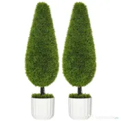 Set 2 Plante Artificiale cu Ghiveci de Ø12x16 cm, Muschi si Ciment, Plante Artificiale de 90cm din PE si Plastic, Verde-Alb HOMCOM | Aosom Romania