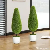 Set 2 Plante Artificiale cu Ghiveci de Ø12x16 cm, Muschi si Ciment, Plante Artificiale de 90cm din PE si Plastic, Verde-Alb HOMCOM | Aosom Romania