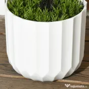 Set 2 Plante Artificiale cu Ghiveci de Ø12x16 cm, Muschi si Ciment, Plante Artificiale de 90cm din PE si Plastic, Verde-Alb HOMCOM | Aosom Romania