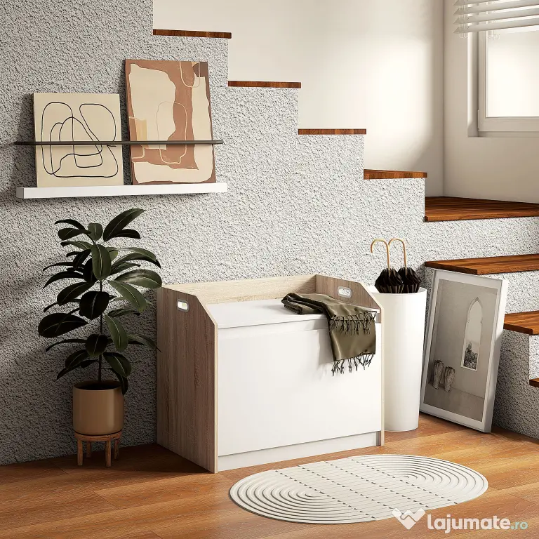 HOMCOM Cutie de Depozitare Modernă cu Lift Top și Spațiu Ascuns pentru Intrare, Living, Cameră de Joacă, 62.4x40x51.5 cm, Alb | Aosom Romania
