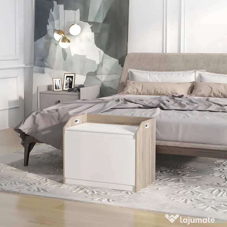 HOMCOM Cutie de Depozitare Modernă cu Lift Top și Spațiu Ascuns pentru Intrare, Living, Cameră de Joacă, 62.4x40x51.5 cm, Alb | Aosom Romania